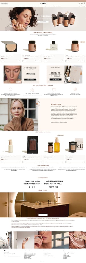 Page d’accueil Aime et ses produits de beauté.