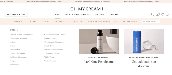Capture d’écran du site Oh my Cream