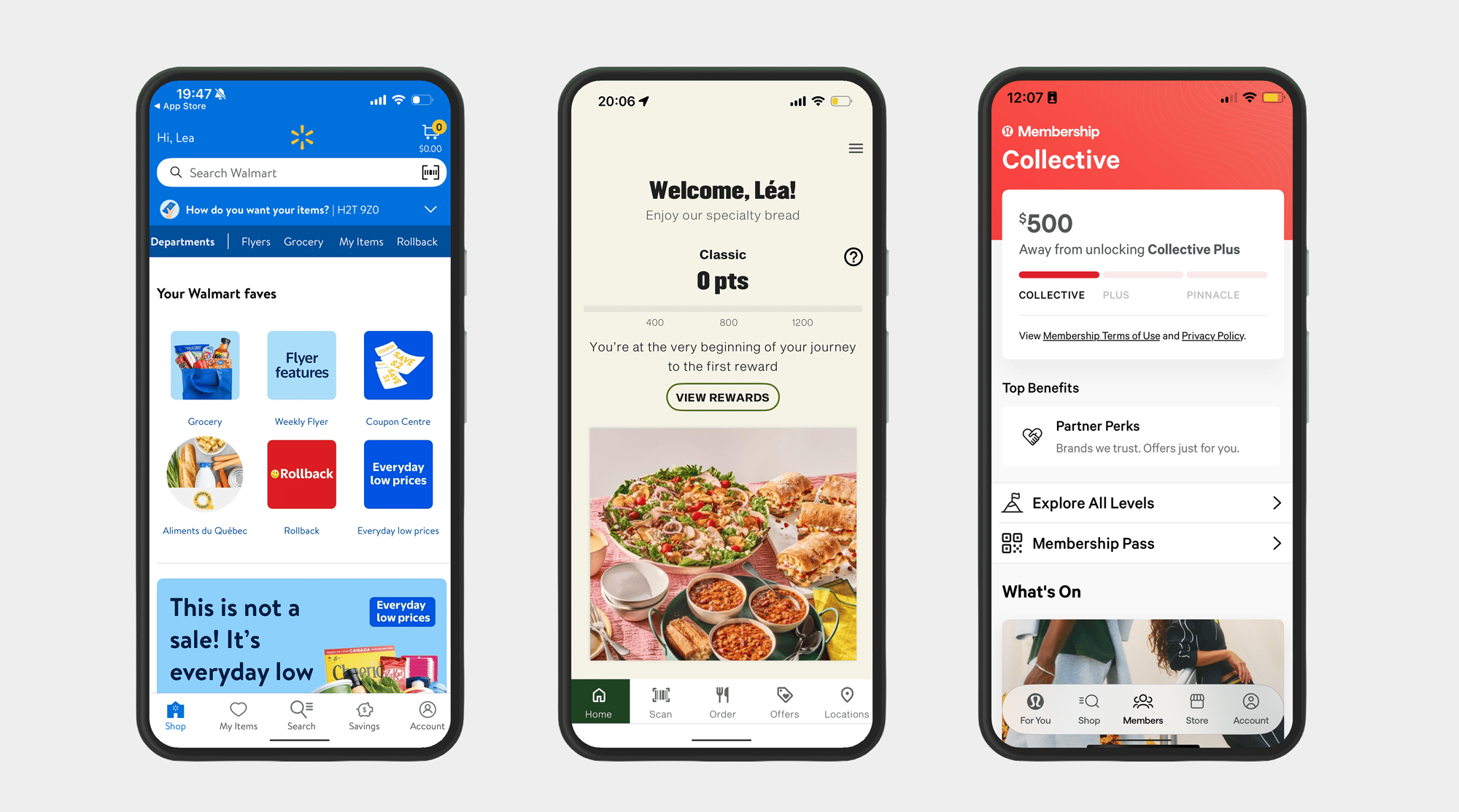 Applications mobiles Walmart, Panera Bread et Lululemon