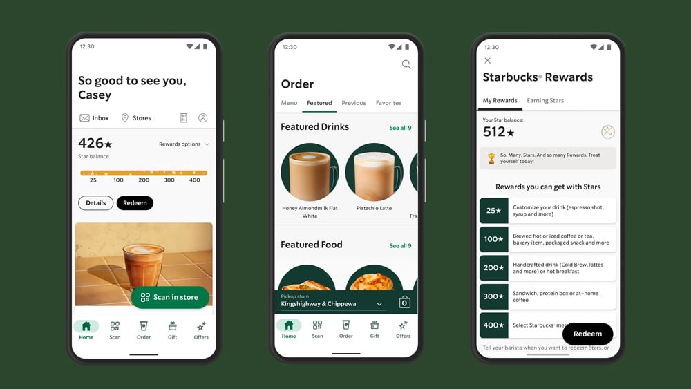 Application mobile avec personnalisation de Starbucks