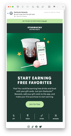 Exemple de la stratégie de fidélisation Starbucks via courriel