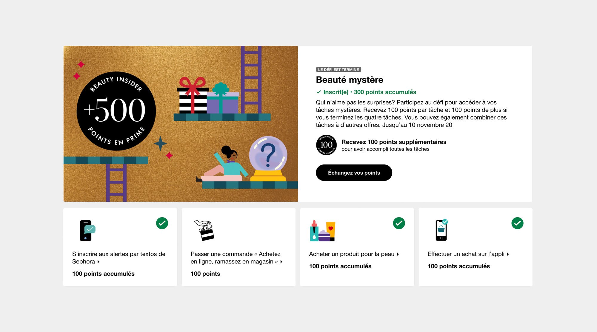 Tableau de bord du Mystery Beauty Challenge pour novembre 2025